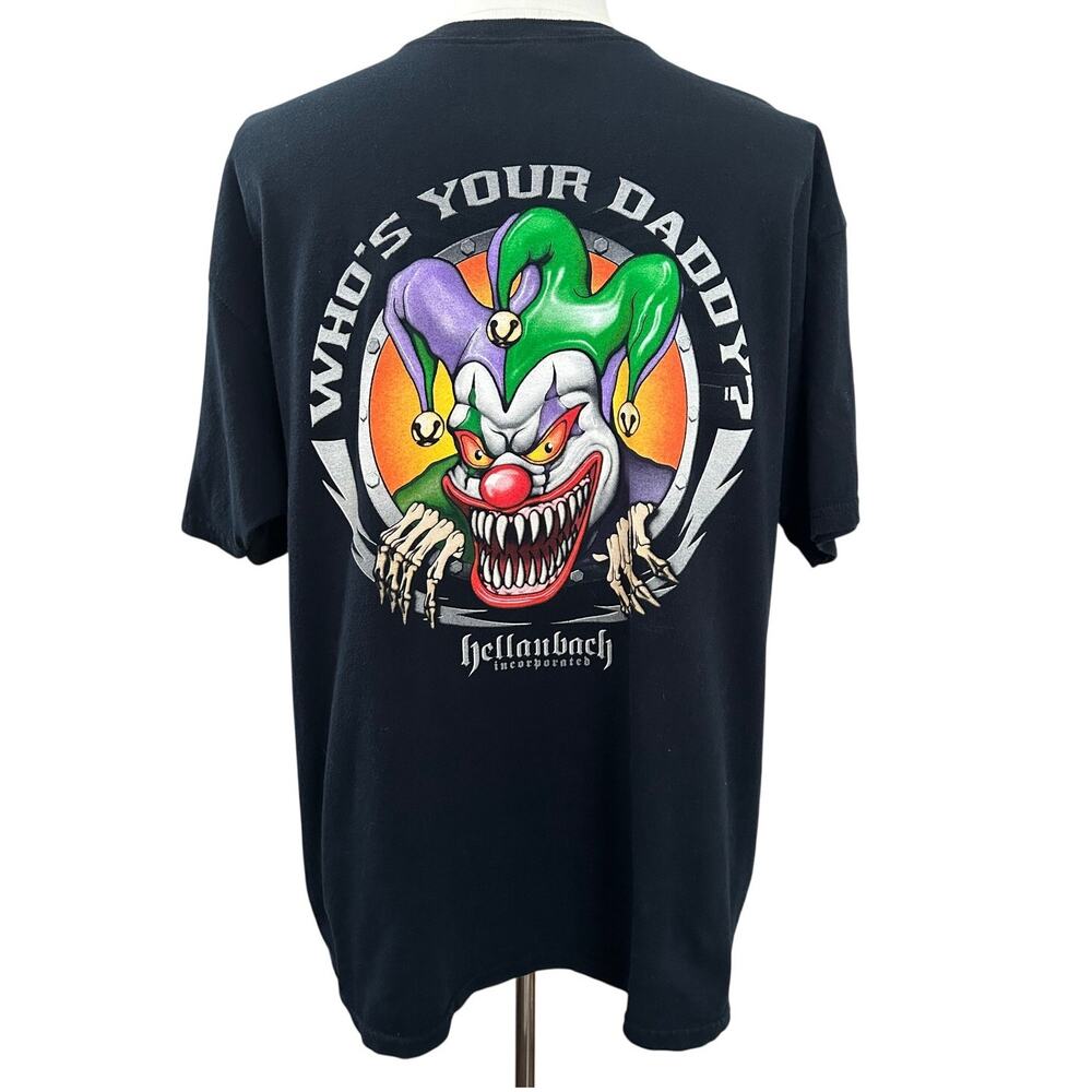 Hellanbach Who's Your Daddy? Evil Clown Biker Graphic Tee SIZE XL Grunge Cotton